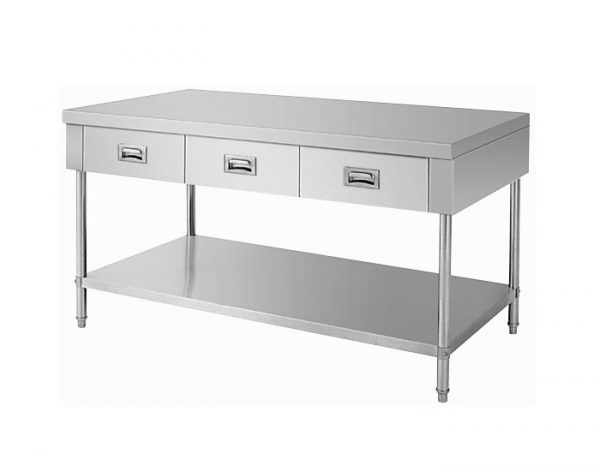 WORKING TABLE WITH DRAWERS - STAINLESS STEEL